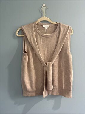 entro Sleeveless Knit Tank with Front Tie in Taupe